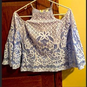 Venus cold shoulder blue lace top
